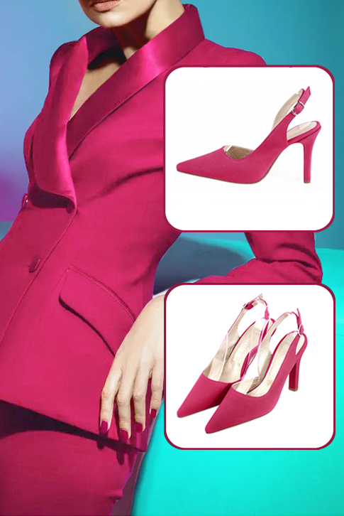 Women's fuchsia pink elegant slingback heels. Pointed toe. High slim heel - Top view